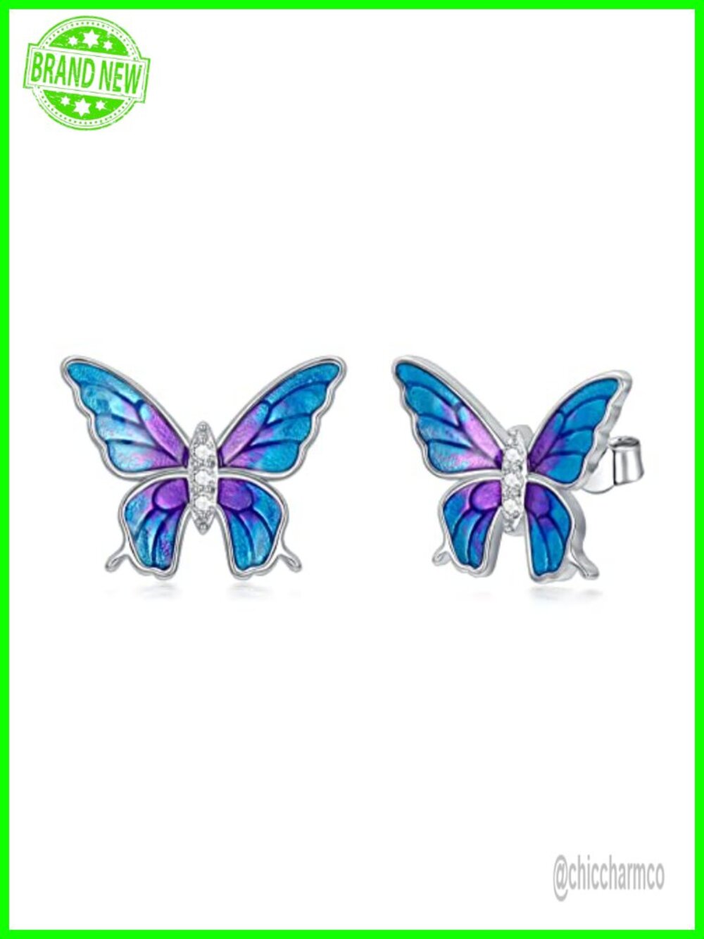 Diamond Butterfly Stud Earrings Sterling Silver Lab Grown Diamond Jewelry Gift